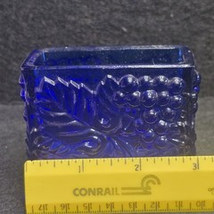 Vtg Boyd Glass Cobalt Blue Footed Playing Card/Cigarette Holder Green Glow