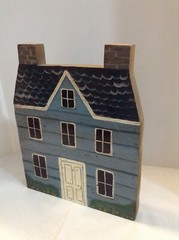 Unbranded wood blue house flat stand alone hanging decorative painted handmade?