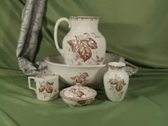 ALBION BLOSSOM Chamber Set,5 piece Pitcher and Bowl set England,Brown and white