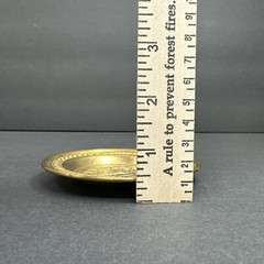 Vtg Brass Trinket 4” Dish Ornate Etched Bird Motif Asian Coaster Oriental Flower