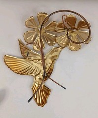 Vtg Home Interiors Brass Flower Hummingbirds Wall Hanging Homco Decor Set of 3