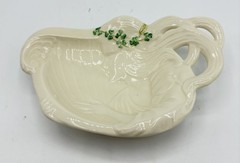 Belleek Ireland Woman Harp Girl Shamrock Trinket Dish Jewelry