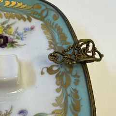 Antique Limoges Porcelain Ashtray w Gilt Bronze Floral France 4.5” Square