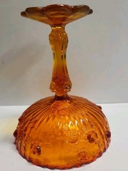 Vintage Amberina Glass Fenton Cabbage Roses Compote Pedestal Candy Dish 7.5″