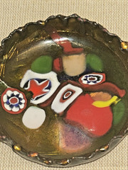 Art Enamel Millefiori on Copper Multicolor Miniature Trinket Tray Signed