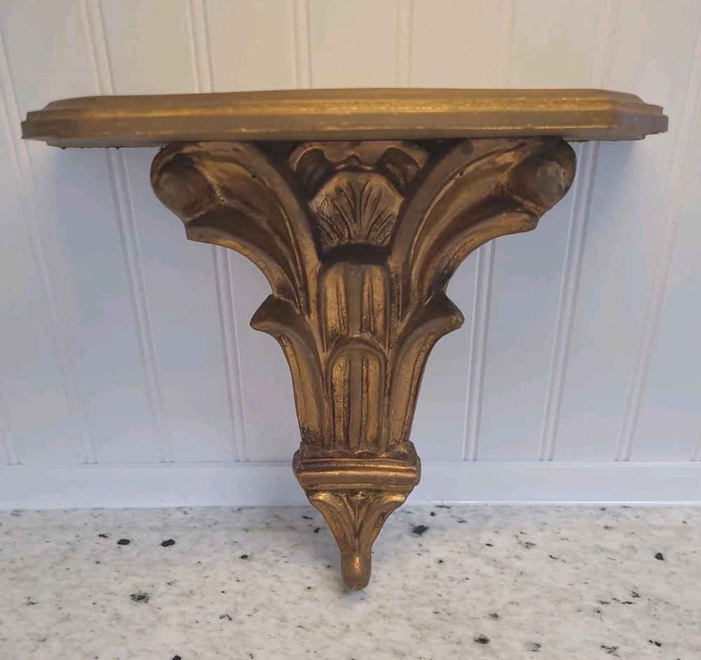Classic Italian Florentine Gold Gilt Carved Wood Wall Shelf 12″ wide