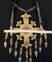 Huge Turkmen Silver Gold Plated Unique Necklace With Red Coral Stone