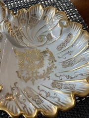 R.P.M. Porcelain China Divided Vintage Serving Bowl Gold Scroll Design
