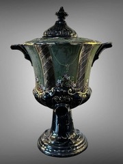 Antique Samovar Tea Urn Jackfield Black Jet Ware Hand-Painted
