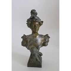 French Boule de Neige Lady Bust Spelter Art Nouveau Style Figurine