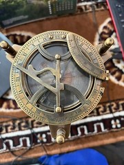 vintage maritime brass sand timer hourglass with sundial compass on top