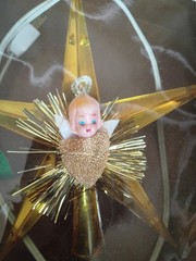 Vintage Jewelbrite Electrified Tree Topper Star with Tinsel Angel Plastic