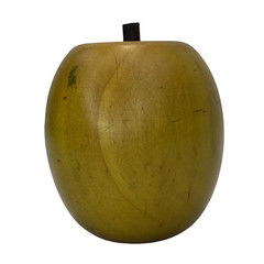 Vintage Wooden Carved Apple Golden Yellow Color With Wooden Stem