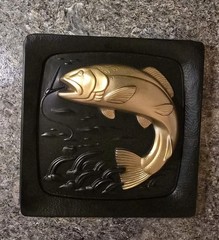 Vintage 1955 Miller MCM Thermal Plastic Trout and Bass Relief 10″ Wall Plaques
