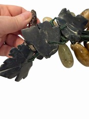 Green Brown Jade Grape Cluster Jade Stone Leaves MCM Decor Mid Century Art Deco