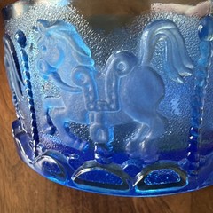 Goebel Heavy Crystal Cobalt Blue Bowl With Carousel Animals EUC