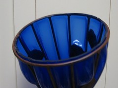 Rare Beautiful Cornucopia Cobalt Blue Glass with Metal Copper/Brass Stand 11″x6″