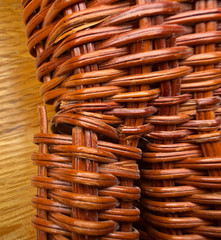 VTG 1960s Brown Wicker Woven Rattan Wall Pocket Set of Two See Description