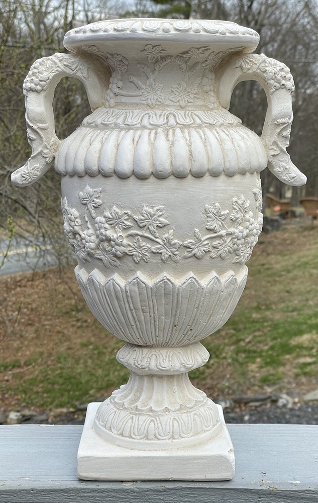 LARGE Vintage 20th C. Neoclassical Deco White Chalk / Plaster Relief Vase Urn