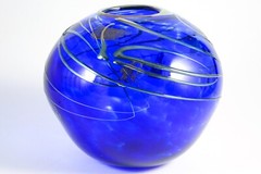 VTG Scott & Laura Curry Signed Dated PNW Studio Art Glass Hand Blown Vase Blue