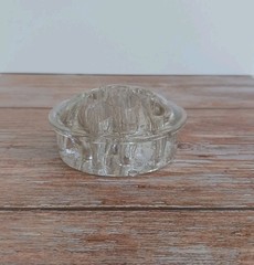 VTG Clear Glass Flower Frog 11 Hole Round 3″ Heavy Floral Stem Holder MCM Solid