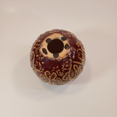 Vintage Burgundy Red Gold Ceramic Decorative Orb Sphere Scroll Pattern