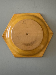 NORWAY NORGE GIRL PLAYING LUR HORN FOLK ART HEXAGON WOOD TRINKET BOWL DISH VTG