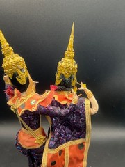 Thailand Traditional Colorful Dancing Dolls Pair Handmade Purple Wood Base 11″