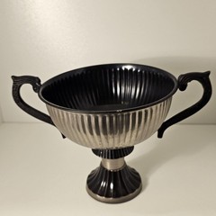 Vintage Cast Metal Trophy Urn – Antiqued Pewter Neoclassical Centerpiece Planter