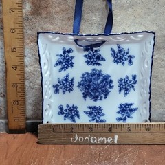 Porcelain Lace Cut Trinket Coin Candy Nut Dish Blue White Flower Wall Hanging
