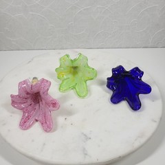 Vtg Murano 3pcs Crystal Flower Cork Stopper Pink Blue Green Hand Blown Art Glass