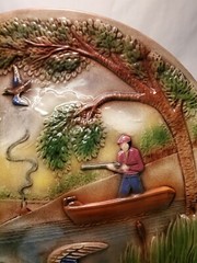 Vintage 1975 Duck Hunter In Boat Hobbiest Painted Plate Signed