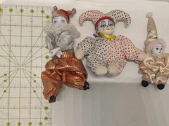 Lot Of 3Clown 9″ Tall Ceramic Head Clown in Polka Dot Stars Orange Doll Jesters