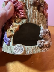 VTG Fitz and Floyd Woodland Fall Scene Owl Squirrel On Tree Stump Warmer EUC