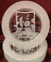 Vintage Avon Etched Hummingbird 8″ Diameter Plates 24% Lead – Set of 2