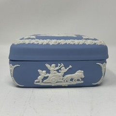 Wedgwood Jasperware Blue Square Lidded Trinket Box – 4” x 4” – Homer