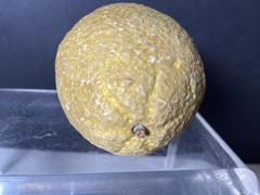 Vtg Stone Lemon Decorative Table Fruit Carved With Wood Stem Light Yellow