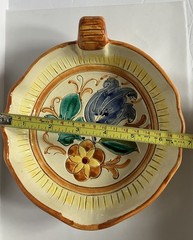 Vintage Hand Painted Italian Floral Dish With Handle 6.75 X 2 Inches