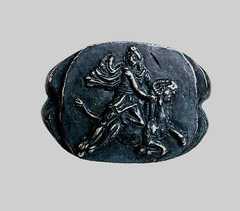 300 BC Ancient Roman Silver Ring Mithras mystery god of legions and victories