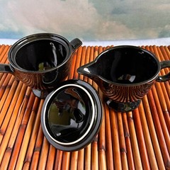 Vintage Sugar Bowl & Creamer Mikasa Moderna Shape by Larry Laslo HG001 Jet