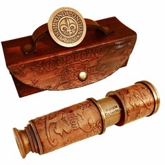 ANTIQUE BRASS TELESCOPE MARINE NAUTICAL LEATHER PIRATE SPYGLASS VINTAGE SCOPE