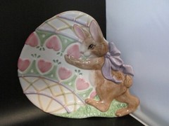 Easter Fitz & Floyd Ceramic Dish Bunny Rabbit Hearts Spring Easter Egg