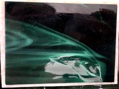 Modernist Art Glass Jackie Russo Iridescent Rainbow Green Glass Wall Art RARE