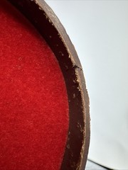 Antique Vtg Italy Leather Wrapped Trinket Jewelry Box Prominent Metal Crest