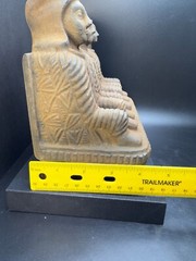 Rare Bactrian Sandstone Sculpture – Seated Trio – Ancient Central Asian Artifact