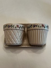 Longaberger Early Blossoms Ceramic Flower Pots & Tray Planter Set