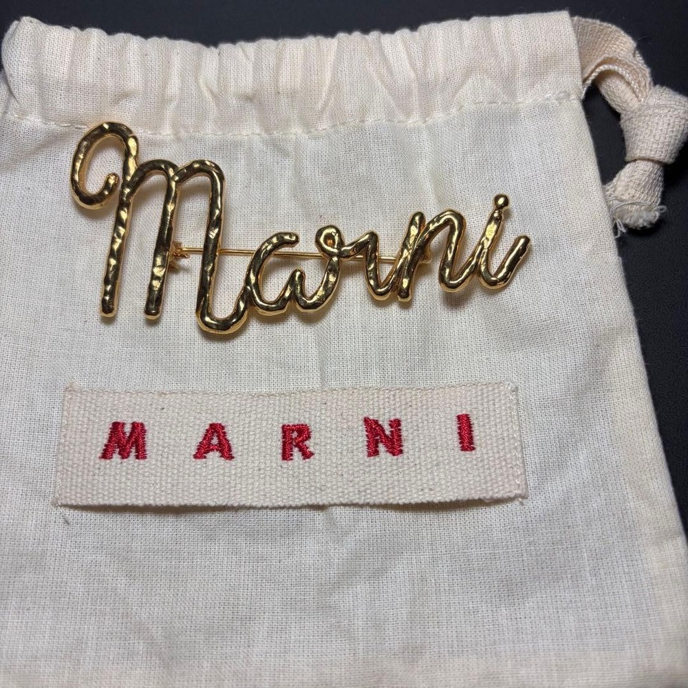 Marni Brooch Pin Logo Gold Color Unused Fashion Accessory