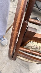 Vintage Mid Century Folding Rocking Chair Wood Tapestry Floral Upholstery