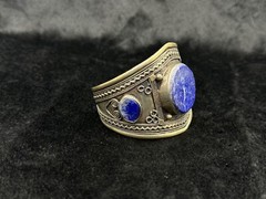 Vintage Afghani Silver Handmade Adjustable Bangle With Lapis Lazuli Stone