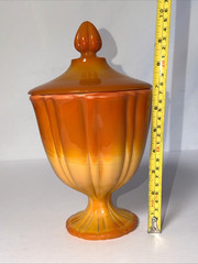 LE Smith Orange Slag Glass Covered Pedestal Candy Dish Compote With Lid Vintage